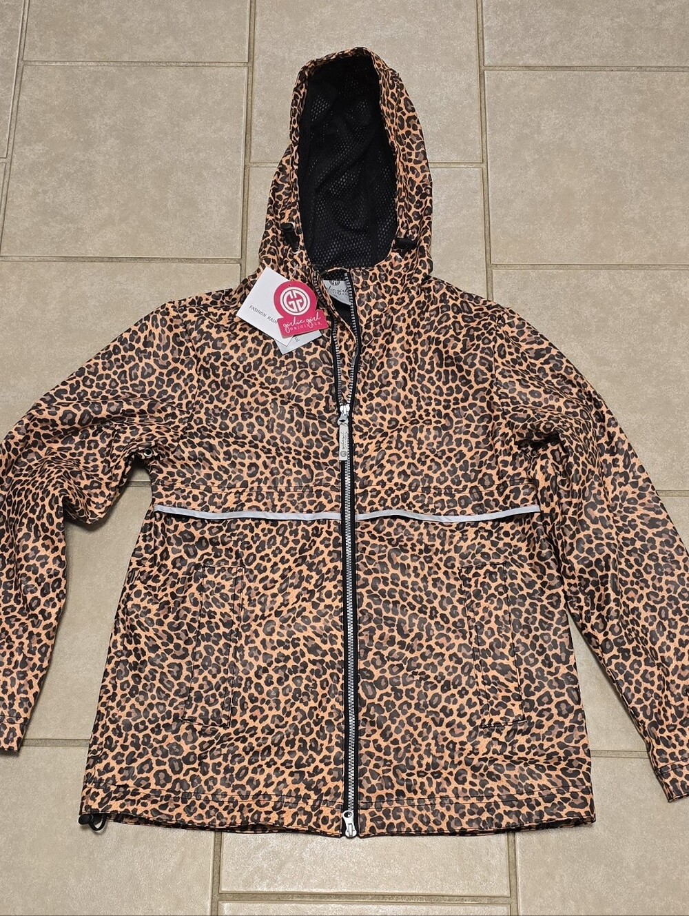 Womens Leopard Print Rain Hooded Jacket - Brown. XS But Fits Like SMALL